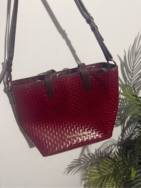Dooney & Bourke Burgundy Woven Leather Shoulder Tote with Dark Brown Trim